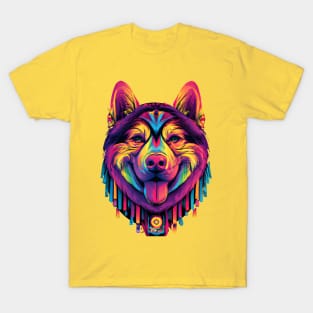 Siberian Husky Happy Dog Trippy Vintage Artwork T-Shirt